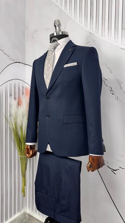 Dupont Erkek Slim Fit Çizgili Viskon Takım Elbise - 6 Drop İkili Takım