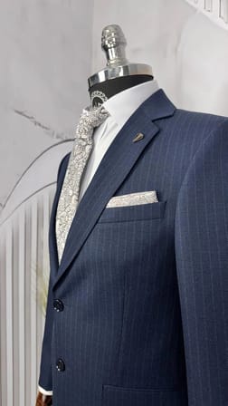 Dupont Erkek Slim Fit Çizgili Viskon Takım Elbise - 6 Drop İkili Takım