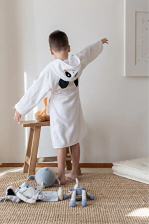 %100 Pamuk Bebek Çocuk Bornozu Kapüşonlu Nakışlı Hayvan Figürlü Bornoz