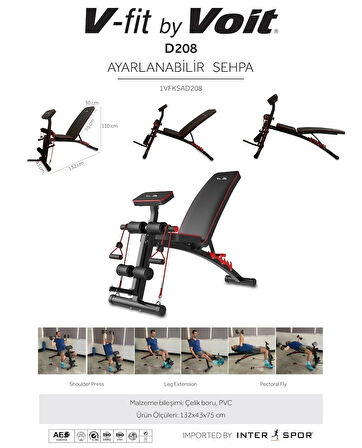 Voit V-FIT BY VOIT D208 Katlanabilir Incline/decline Ayarlanabilir Sırt Açılı Mekik ve Ağırlık Sehpası