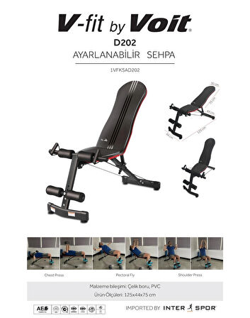 V-FIT BY VOIT D202 Katlanabilir Incline/decline Ayarlanabilir Sırt Açılı Mekik ve Ağırlık Sehpası