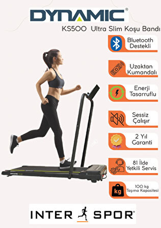 Dynamic KS500 Ultra Slim Enerji Tasarruflu Sessiz Uzaktan Kumandalı Bluetoothlu Koşu ve Yürüyüş Bandı