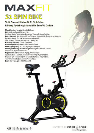 Voit Garantili Maxfit S1 Spinbike Direnç Ayarlı Ayarlanabilir Sele Ve Gidon