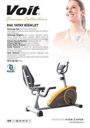 Voit R60 Bronze Collection Yatay Kondisyon Bisikleti | Bluetooth Destekli, 8 Kademe Dirençli, LED Ekranlı, Nabız Ölçerli