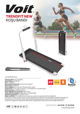 Voit Trendfit New Katlanır Koşu Bandı Brushless Motor 12 km Hız Uzaktan Kumanda Bluetooth Uygulamalı