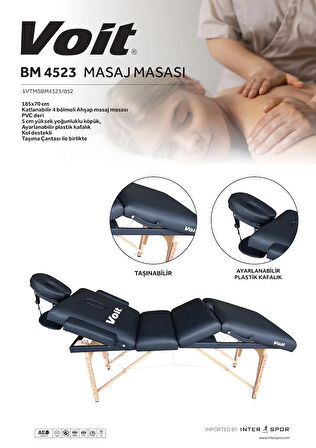 Voit BM 4523 Katlanabilir 4 Bölmeli Masaj Masası | Ahşap Gövde | 5cm Yüksek Yoğunluklu Köpük | Taşıma Çantalı