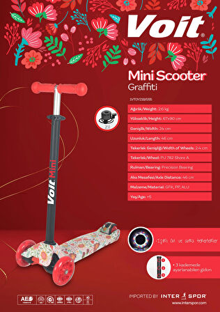 Voit 218 Graffiti Desenli IŞIKLI 3 TEKER SCOOTER Ayarlanabilir Gidonlu 
