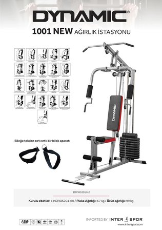 Dynamic 1001 Tek Kişilik Ağırlık İstasyonu Gri New 2026 – 67 Kg Plaka – Ev Tipi Home Gym