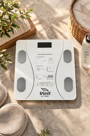 Voit BLT5000 Bluetooth Baskül - Dijital Akıllı Tartı - Yağ Ölçer Tartı - Pil ve Mezura Hediyeli Tartı - Beyaz