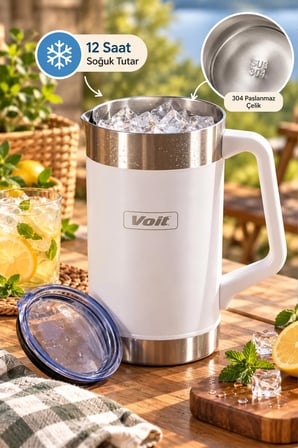 Voit 1.9 Litre Paslanmaz Çelik Termos Karaf Beyaz - Çift Duvar Yalıtımlı Sıcak Soğuk Sürahi