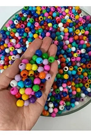 10mm Karışık Renkli Plastik Boncuk,renkli Geniş Delik Makrome Boncuğu (100gr,~200 Adet Boncuk)