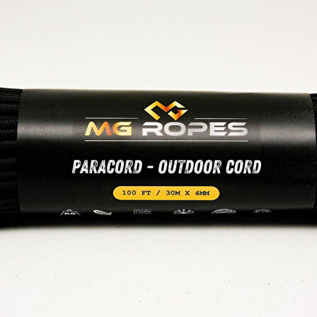 Polyester Paracord İp 4 mm Siyah 30 Metre