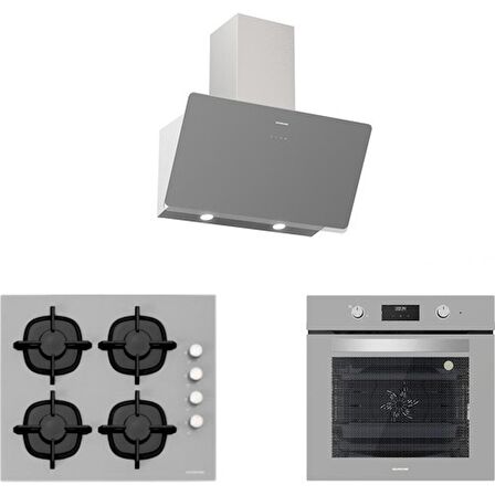 Silverline BO6502S02 - CS5343S01 - 3457 Soho 60 Gri Cam Ankastre Set