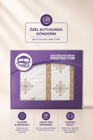 Veluna Desenli Sıvı Geçirmez Kapitone Fitted Alez ve Yastık Kılıfı Seti Özel Kutulu Gönderim