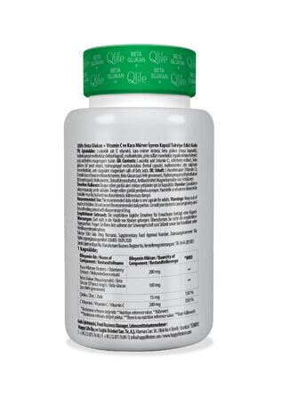 Qlife Beta Glukan Vitamin C - Çinko - Kara Mürver 30 Kapsül