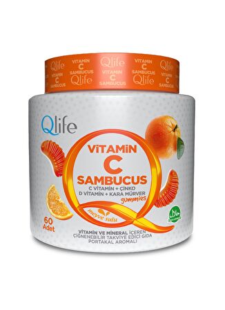 Qlife Vitamin C Sambucus Gummies 60 Çiğnenebilir Tablet