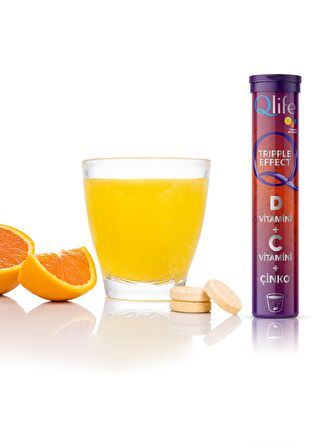 Qlife Tripple Effect D Vitamini + C Vitamini + Çinko 20 Efervesan Tablet