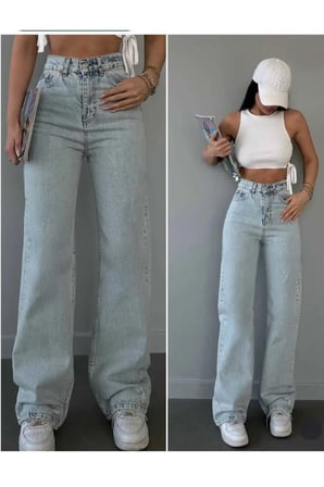 Nvn Hsn Cnk Serenay Mavi Kar Yıkama Likralı Bel Salaş Jeans New Sezon