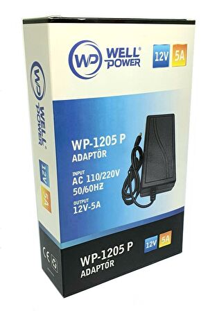 WellPower 12Volt 5Amper Plastik Kasa Adaptör 5.5x2.5mm Jak Fişli