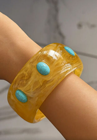 Kahverengi Ve Mavi Renk Taş Detaylı Kalın Kemik Mika 