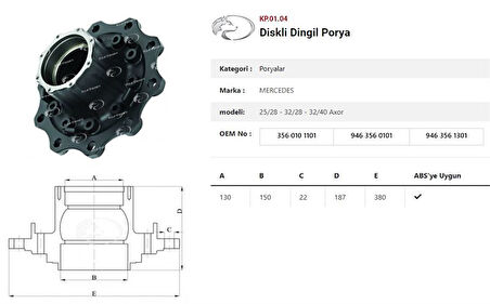 Mercedes Truck Dingil Poryası Arka Teker İlave Dingil Diskli  Mercedes Axor  2528-3228 -3240 - Kurtsan Kp.01.04