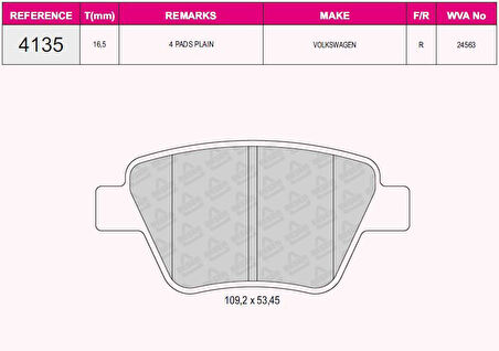 Vag Arka Fren Balatası Leon Caddy Octavıa 1,4tsi / 1,6 / 1,8tsi / 1,9tdi / 2,0 09 / 04> - Beser 4135