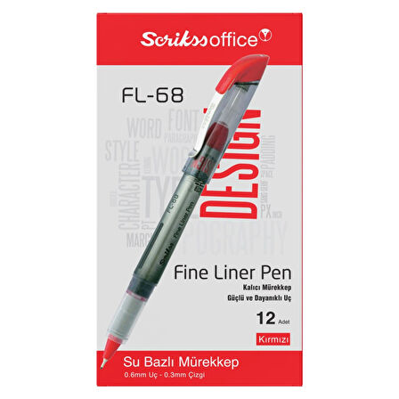 Scrikss Fineliner Tükenmez Kalem 0.6 Kırmızı (FL-68) 12 Adet