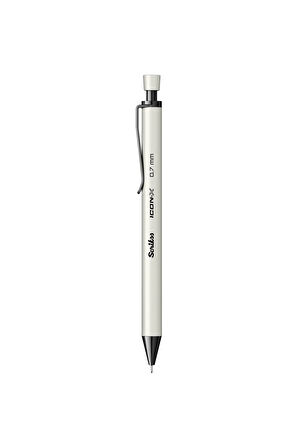 Scrikss Icon-X 0.7 mm Mekanik Kurşun Kalem Metal Gövde, Ergonomik Tutuş, Tepeden Basmalı Mekanizma (Beyaz)