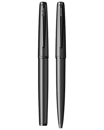 Scrikss Metropolis Dolma Kalem ve Tükenmez Kalem Takımı M Uç Mat Siyah 78MB