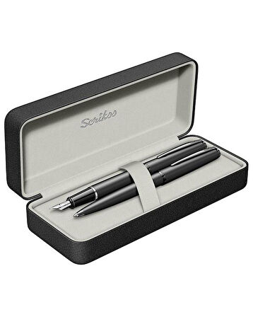 Scrikss Metropolis Dolma Kalem ve Tükenmez Kalem Takımı M Uç Mat Siyah 78MB