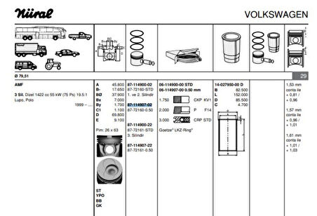Vag Piston+segman (80,01mm 0,50 1 2 Pistonlar) Polo Cordoba İbiza IV V Fabıa Roomster A2 Lupo 1,4tdi Amf - Goetze 8772160050000g