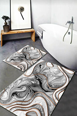 Banyo Paspas Takımı 2'li Set Kaymaz Tabanlı Yıkanabilir BB-114