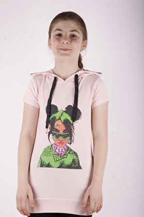 Toontoy Kız Çocuk Billie Eilish Baskılı Kapüşonlu Tişört