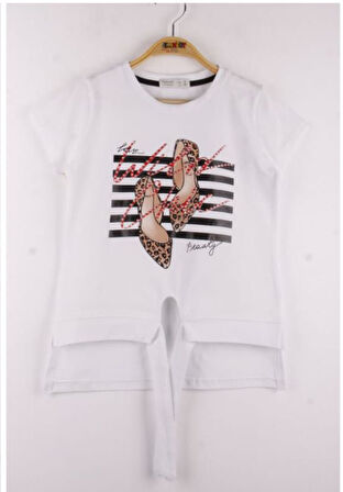 Toontoy Kız Çocuk Leopar Desenli Ayakkabı Baskılı Tişört