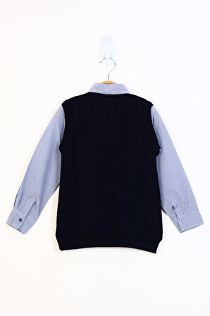 Toontoy Erkek Çocuk Gömlek Yaka Okul Düğmeli Sweatshirt