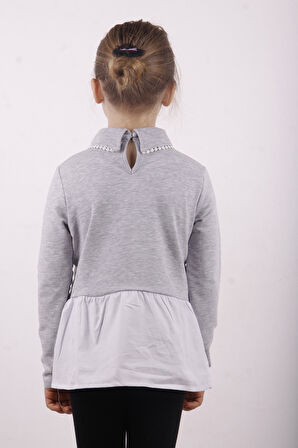 Toontoy Kız Çocuk Gömlek Detaylı Yakası Aksesuarlı Sweatshirt