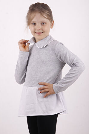 Toontoy Kız Çocuk Gömlek Detaylı Yakası Aksesuarlı Sweatshirt