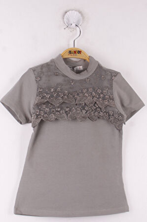 Toontoy Kız Çocuk Önü Dantelli T-Shirt