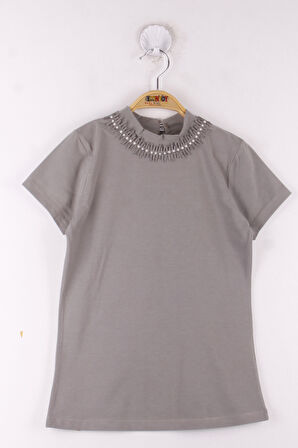 Toontoy Kız Çocuk Yaka Dantelli Okul Tişört