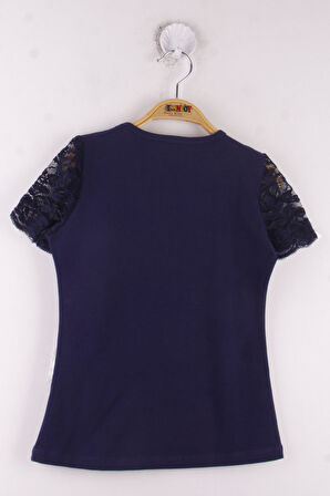 Toontoy Kız Çocuk Dantelli İnci İşlemeli Okul Tişört