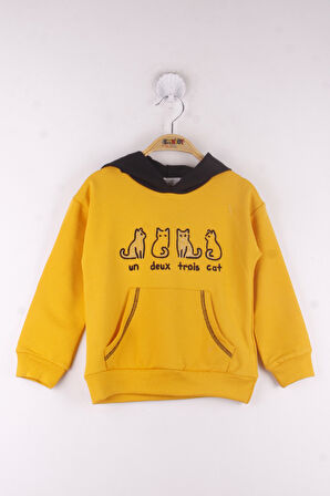 Toontoy Kız Çocuk Kedi Nakışlı Kapüşonlu Sweatshirt