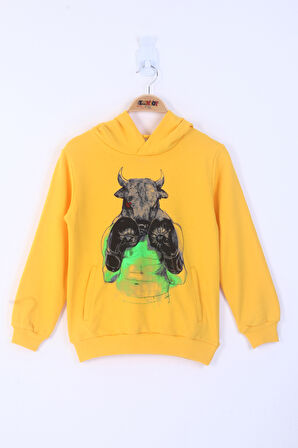 Toontoy Erkek Çocuk Boks Eldivenli Boğa Baskılı Sweatshirt