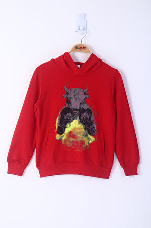 Toontoy Erkek Çocuk Boks Eldivenli Boğa Baskılı Sweatshirt