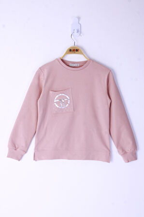 Toontoy Kız Çocuk Cebi Arma Baskılı Sweatshirt