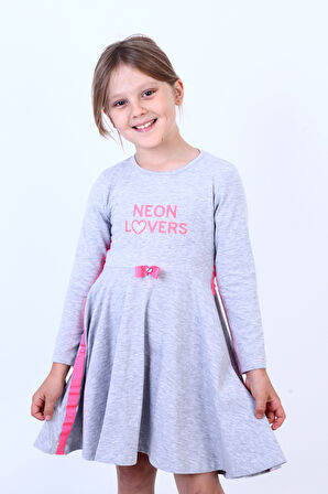 Toontoy Kız Çocuk Neon Lover Nakışlı Elbise