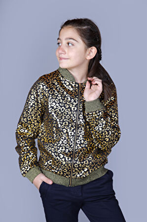 Toontoy Kız Çocuk Leopar Desenli Parlak Hırka