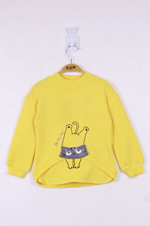 Toontoy Kız Çocuk Kedi Baskılı Sweatshirt