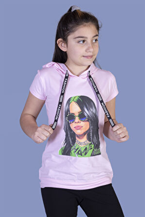 Toontoy Kız Çocuk Billie Eilish Baskılı Kapüşonlu Tişört