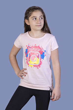 Toontoy Kız Çocuk Renkli Instagram Baskılı Tişört