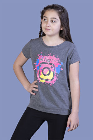 Toontoy Kız Çocuk Renkli Instagram Baskılı Tişört